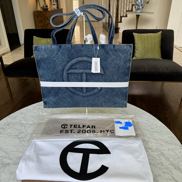 SOLD‼️ TELFAR New Large Denim Shopper Bag Tote Blue Denim - Picture 2 of 8